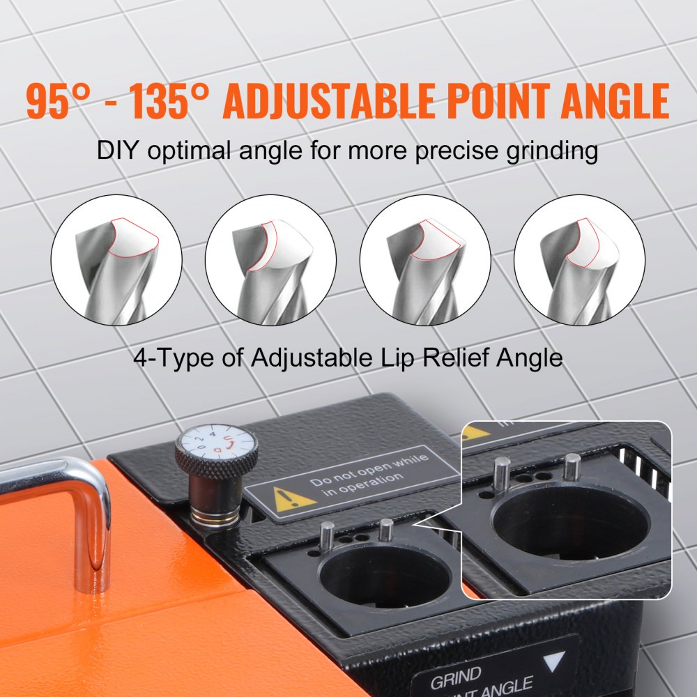 VEVOR Drill Bits Sharpener, 3-13mm Drill Bits Grinder Sharpener, Lip Relief Angle & 95°-135° Point Angle Adjustable