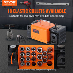 VEVOR Drill Bits Sharpener, 3-20mm End Mill Grinder Sharpener, Lip Relief Angle & 95°-135° Point Angle Adjustable Drill