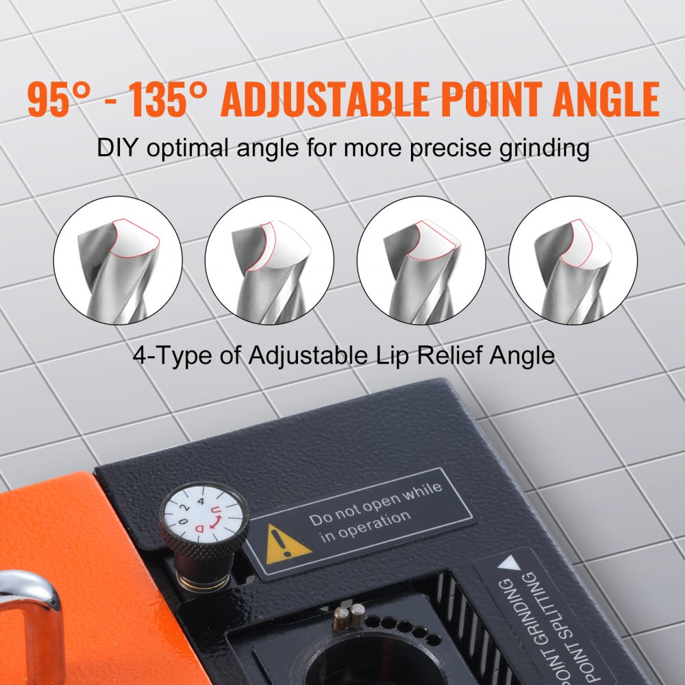 VEVOR Drill Bits Sharpener, 3-20mm End Mill Grinder Sharpener, Lip Relief Angle & 95°-135° Point Angle Adjustable Drill