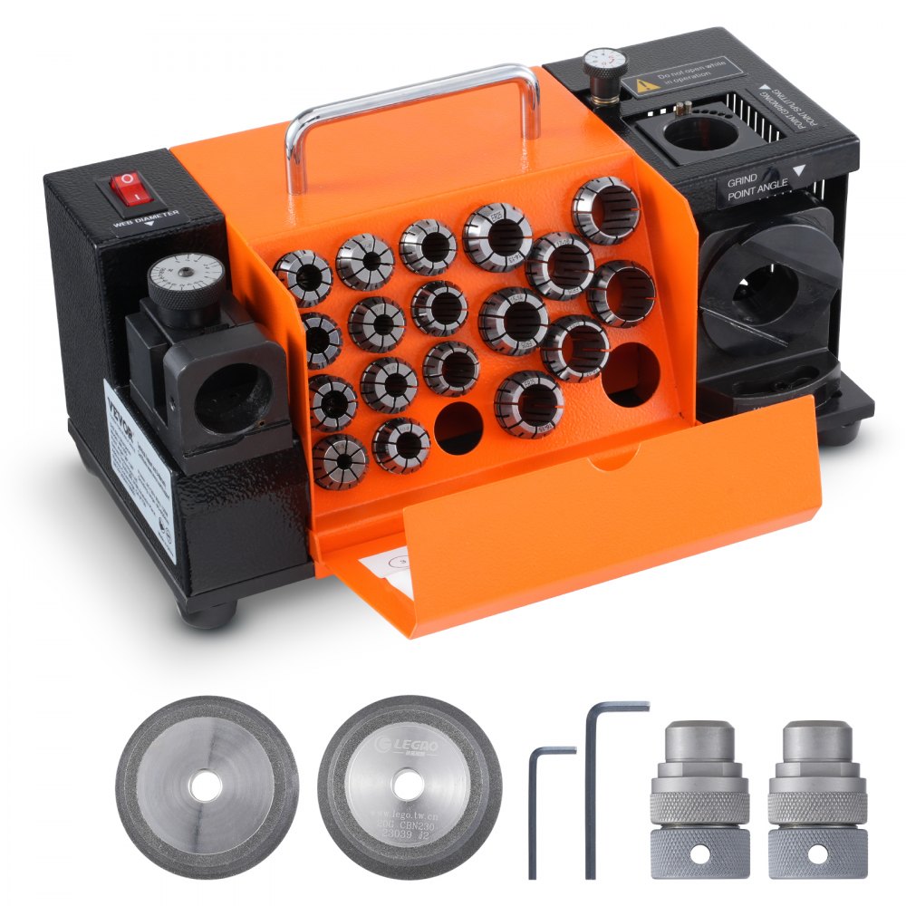 VEVOR Drill Bits Sharpener, 3-20mm End Mill Grinder Sharpener, Lip Relief Angle & 95°-135° Point Angle Adjustable Drill