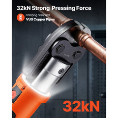 VEVOR Press Tool, 18V Electric Crimping Tool for 1/2", 3/4", 1", 1-1/4", 1-1/2", 2" Copper Pipes, 32KN Press Tool