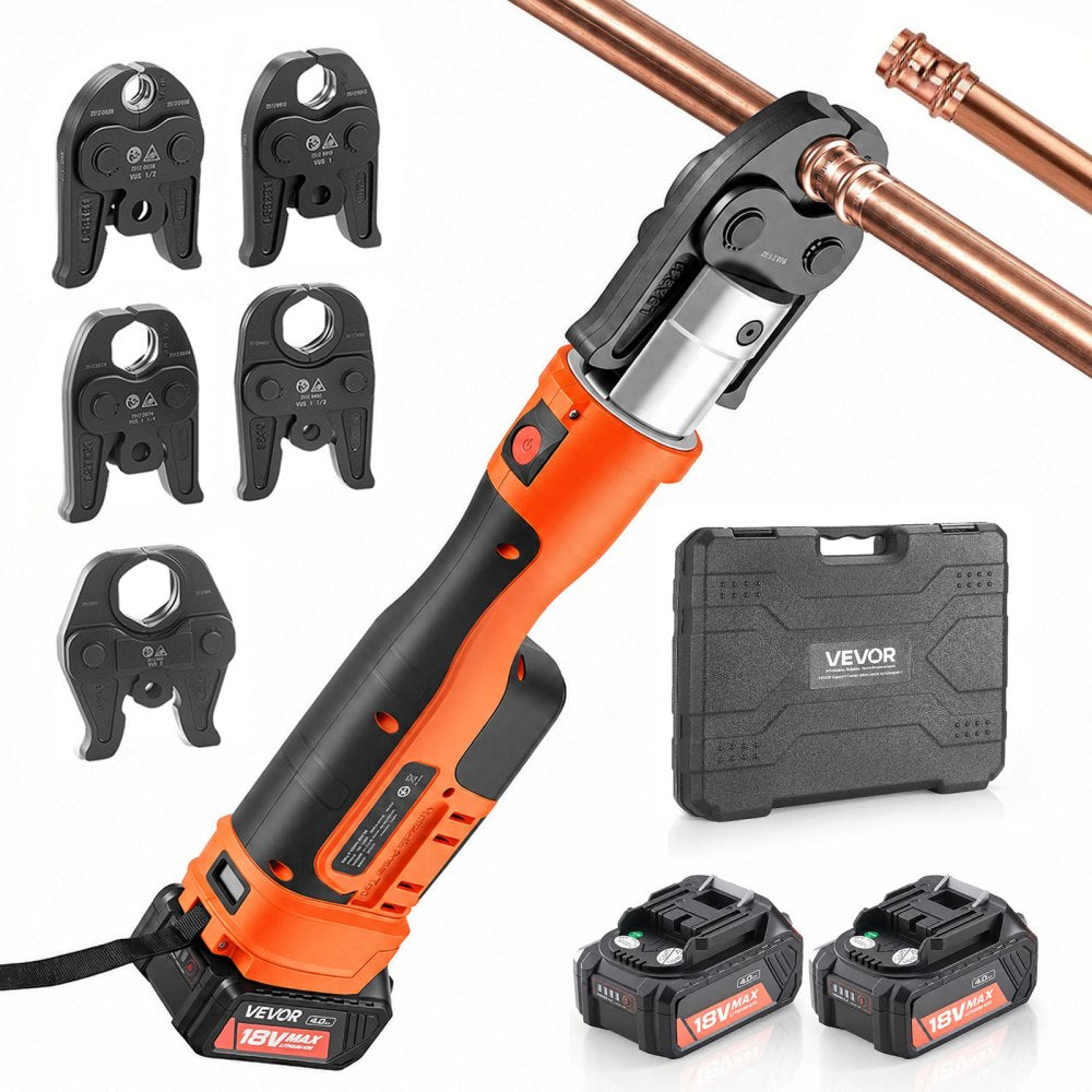 VEVOR Press Tool, 18V Electric Crimping Tool for 1/2", 3/4", 1", 1-1/4", 1-1/2", 2" Copper Pipes, 32KN Press Tool