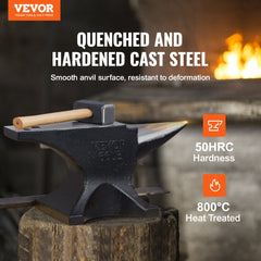 VEVOR Single Horn Anvil, 66Lbs Cast Steel Anvil, High Hardness Rugged Round Horn Anvil Blacksmith, with Round and