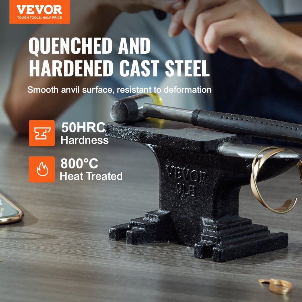 VEVOR Single Horn Anvil, High Hardness Rugged Round Horn Anvil Blacksmith,8.8Lbs Cast Steel Anvil,Compact Design and