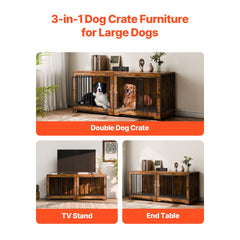 VEVOR 75" Dog Crate Furniture for 2 Dogs, Extra Large Double Dog Crate Furniture Large Breed with Divider & Double