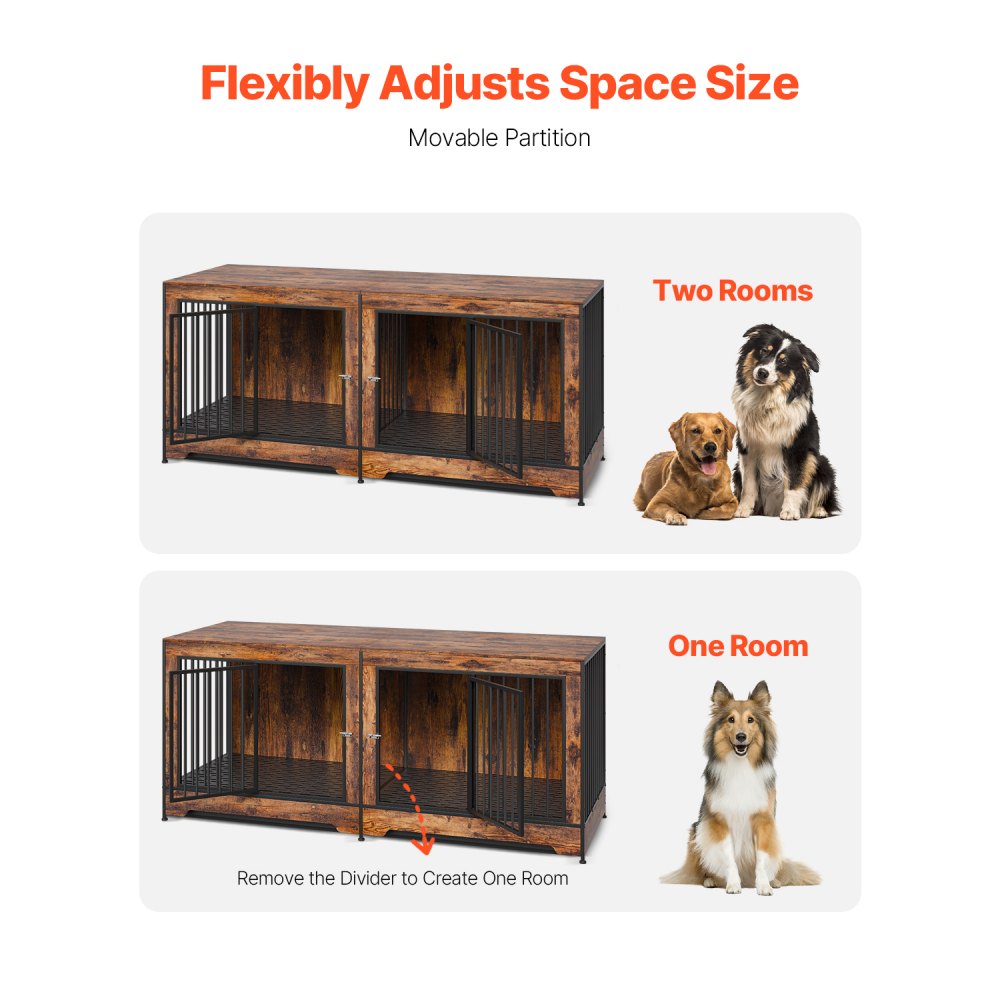 VEVOR 75" Dog Crate Furniture for 2 Dogs, Extra Large Double Dog Crate Furniture Large Breed with Divider & Double