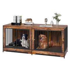 VEVOR 75" Dog Crate Furniture for 2 Dogs, Extra Large Double Dog Crate Furniture Large Breed with Divider & Double