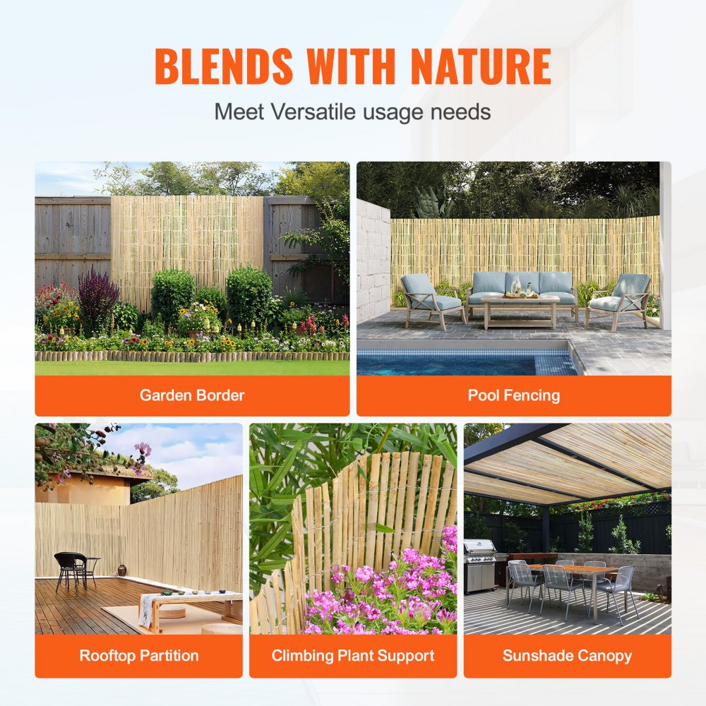 VEVOR Natural Bamboo Fence Privacy Screen, Eco-Friendly Privacy Bamboo Slat Fence, 6 ft H x 13 ft L Decorative Bamboo