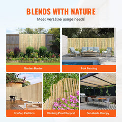 VEVOR Natural Bamboo Fence Privacy Screen, Eco-Friendly Privacy Bamboo Slat Fence, 6 ft H x 13 ft L Decorative Bamboo
