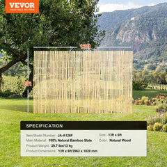 VEVOR Natural Bamboo Fence Privacy Screen, Eco-Friendly Privacy Bamboo Slat Fence, 6 ft H x 13 ft L Decorative Bamboo