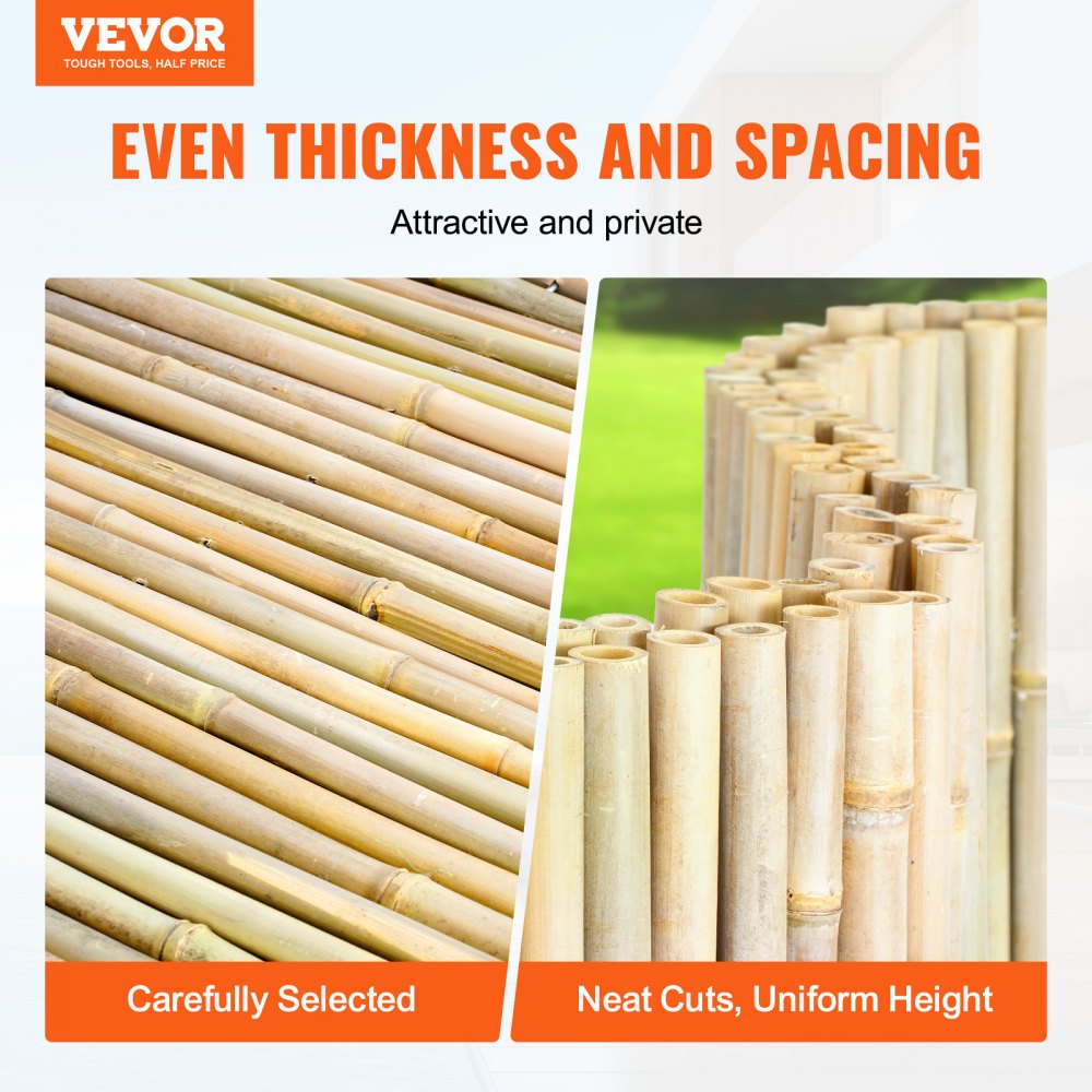 VEVOR Natural Rolled Bamboo Fence, Eco-Friendly Bamboo Privacy Fence 4 ft H x 8 ft L x 0.75 in D. , Decorative Bamboo