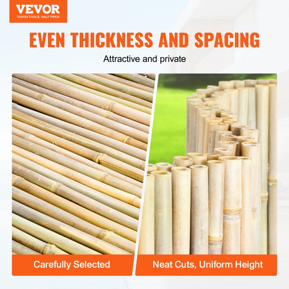 VEVOR Natural Rolled Bamboo Fence, Eco-Friendly Bamboo Privacy Fence 6 ft H x 8 ft L x 0.75 in D. , Decorative Bamboo