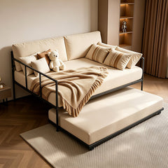 VEVOR Full Size Daybed with Pop Up Trundle Twin Size Metal Day Bed Frame, for Living Room Bedroom Guest Room, Sturdy