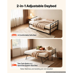 VEVOR Twin Daybed with Pop Up Trundle Metal Twin Daybed Frame Rectangular, for Living Room Bedroom Guest Room, Space