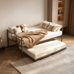 VEVOR Twin Daybed with Pop Up Trundle Metal Twin Daybed Frame Rectangular, for Living Room Bedroom Guest Room, Space