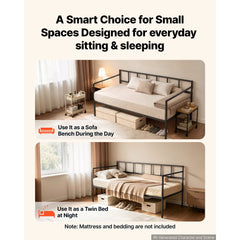 VEVOR Twin Daybed Metal Twin Size Day Bed Frame with Under-Bed Storage, for Living Room Bedroom Guest Room, Space