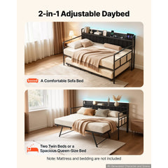 VEVOR Twin Daybed with Pop Up Trundle Bed Frame Charging Station LED Light, for Living Room Bedroom Guest Room, Heavy