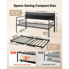 VEVOR Twin Daybed with Pop Up Trundle Bed Frame Charging Station LED Light, for Living Room Bedroom Guest Room, Heavy