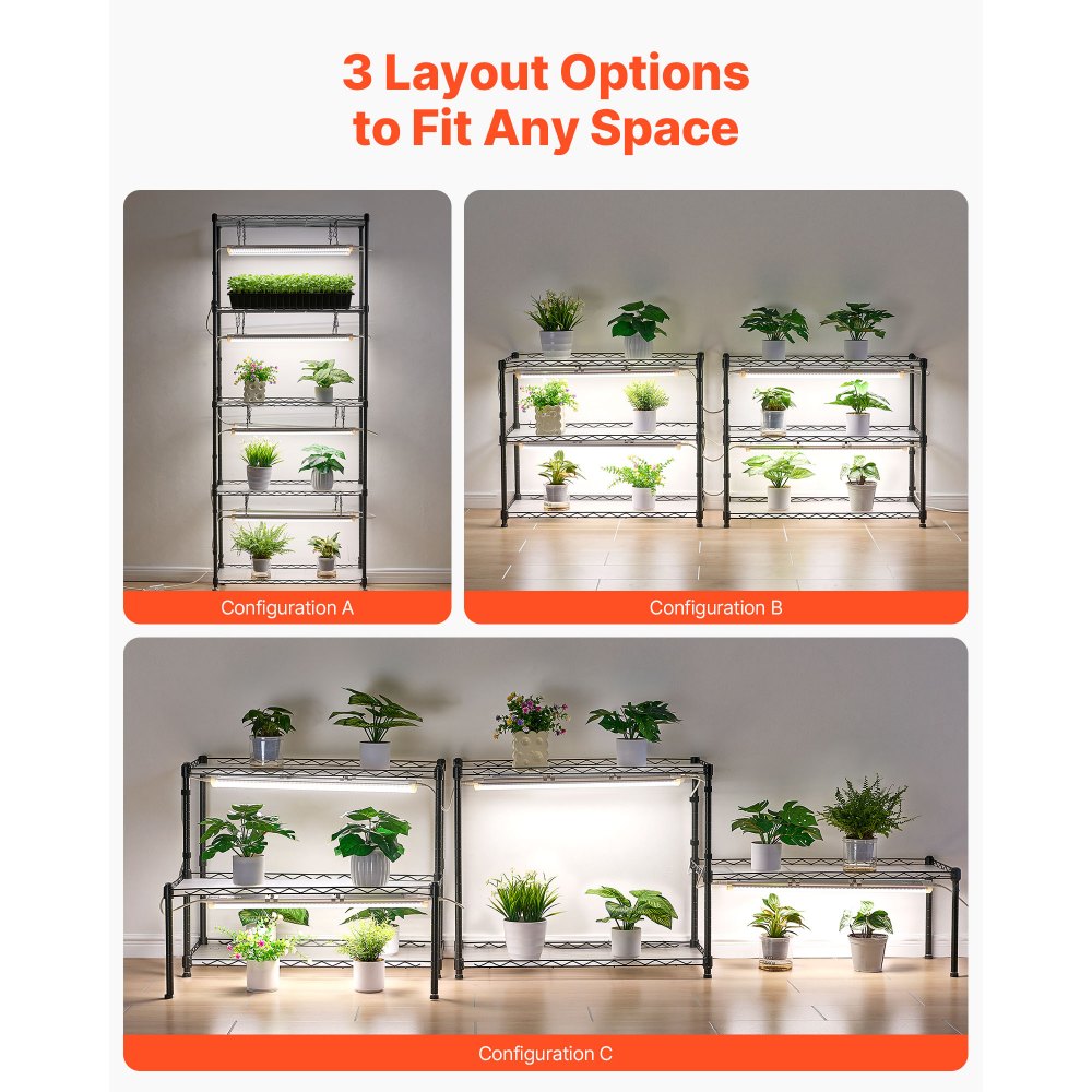 VEVOR DIY Plant Shelf with Grow Lights, 71 in Tall Indoor Plant Stand with Wheels, 192W 5000K Full Spectrum Grow
