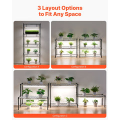 VEVOR DIY Plant Shelf with Grow Lights, 71 in Tall Indoor Plant Stand with Wheels, 192W 5000K Full Spectrum Grow