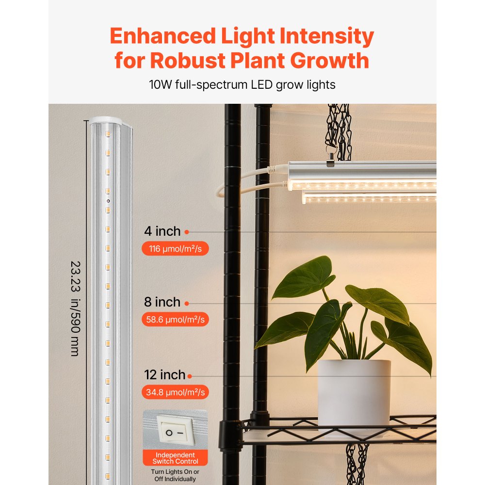 VEVOR Plant Shelf with Grow Light, 5-Tier Indoor Plant Stand, 71 in Tall Plants Display Rack with Wheels & 4/9/14H