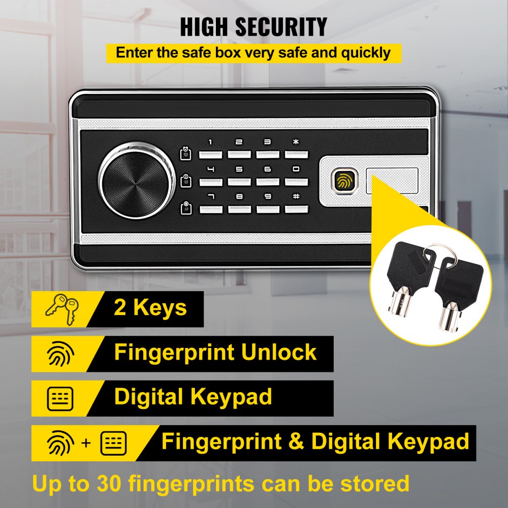 VEVOR Safe Box, 1.7 CU.FT Fingerprint Safe Box for Money with 2 Keys & Digital Keypad, Q235 Steel Safe Box for Storing