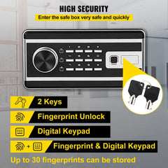 VEVOR Safe Box, 2.1 CU.FT Fingerprint Safe Box for Money with 2 Keys & Digital Keypad, Q235 Steel Safe Box for Storing