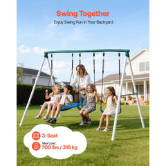 VEVOR Swing Set for Backyard, 45 x 30 in Swing Seat and Two Belt Seats, with Heavy Duty A-Frame Metal Stand, 700 lbs