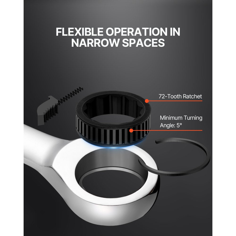 VEVOR Combination Wrench Set, 16-Piece Ratcheting Wrench Set with Organizer Rack, Cr-V Steel Wrench Set Metric 8 mm to