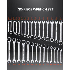 VEVOR Combination Wrench Set, 30-Piece Ratcheting Wrench Set with Organizer Rack, Cr-V Steel Wrench Set SAE 1/4" to 1"