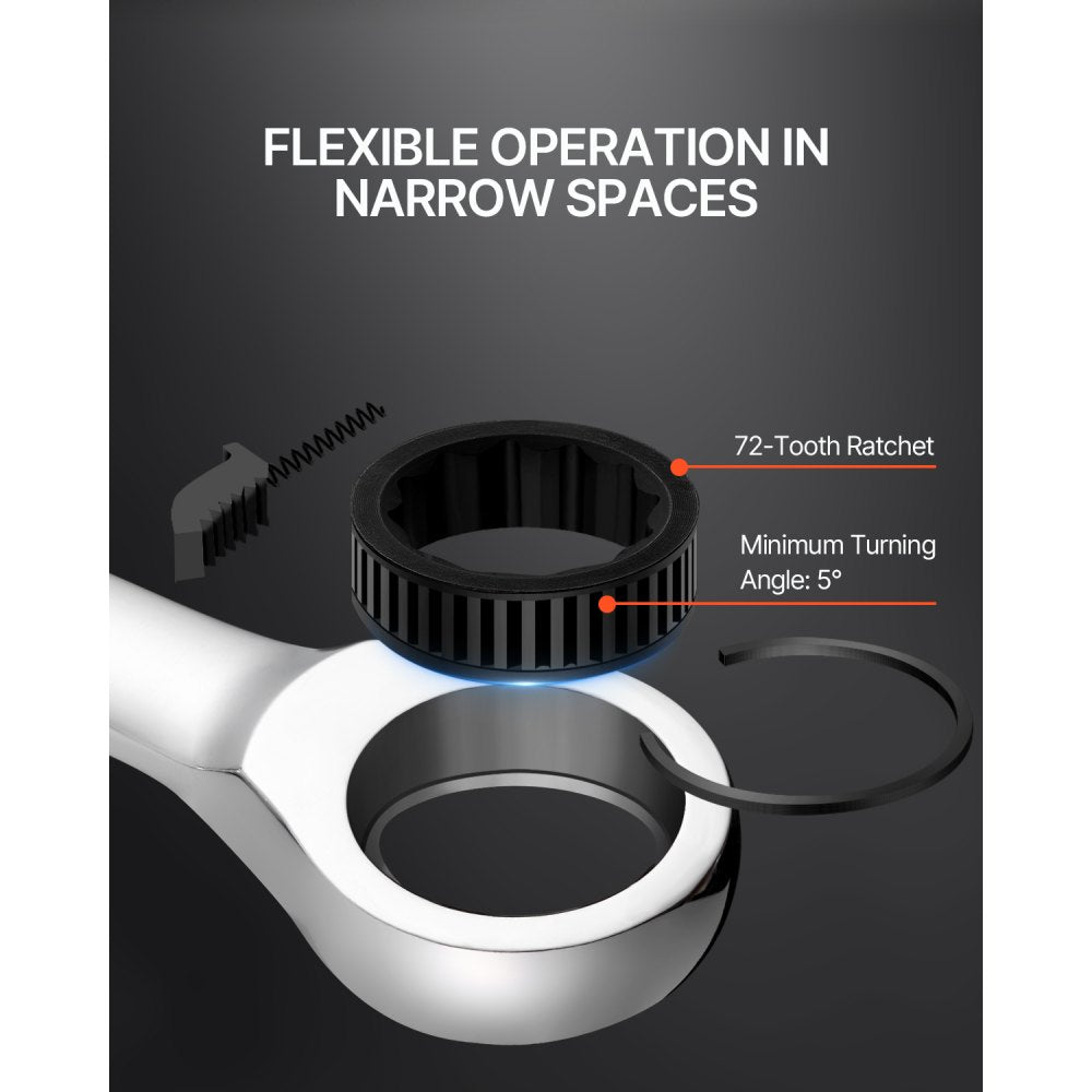 VEVOR Combination Wrench Set, 30-Piece Ratcheting Wrench Set with Organizer Rack, Cr-V Steel Wrench Set SAE 1/4" to 1"