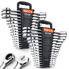 VEVOR Combination Wrench Set, 30-Piece Ratcheting Wrench Set with Organizer Rack, Cr-V Steel Wrench Set SAE 1/4" to 1"