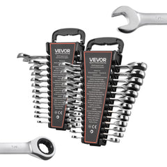 VEVOR Combination Wrench Set, 26-Piece SAE and Metric, 72 Teeth, Cr-V Steel Ratcheting Wrench Set, with Rack Organizer