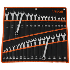 VEVOR Combination Wrench Set, 32-Piece SAE and Metric, 12-Point Box End and 15° Angled Open End Combination Wrenches