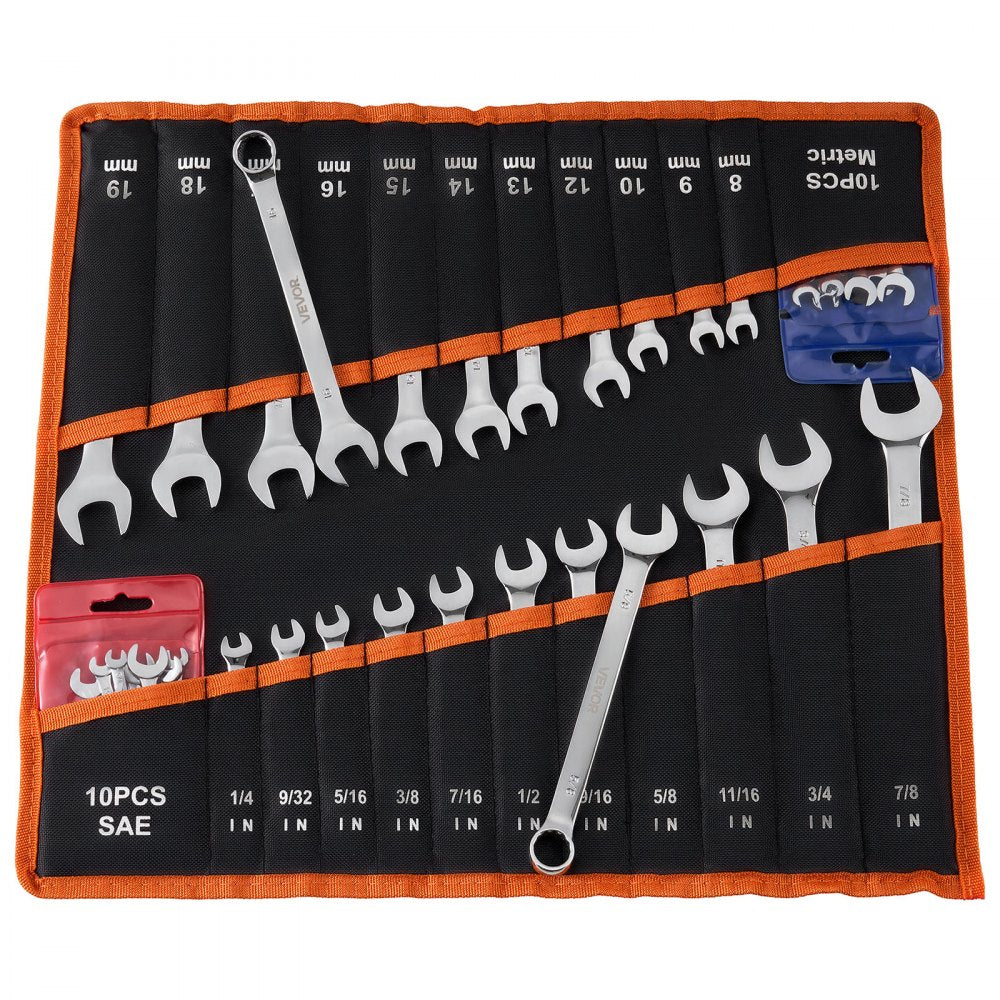 VEVOR Combination Wrench Set, 42-Piece SAE and Metric, 12-Point Box End and 15° Angled Open End Combination Wrenches