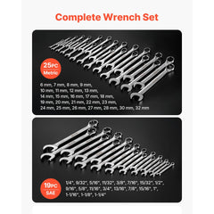 VEVOR Combination Wrench Set, 44-Piece SAE and Metric, 12-Point Box End and 15° Angled Open End Combination Wrenches
