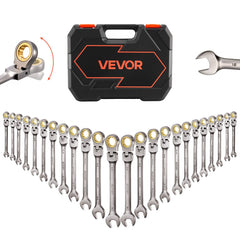 VEVOR Flex-Head Ratcheting Wrench Set, 24-Piece SAE and Metric, 72 Teeth, Cr-V Steel Ratchet Flexible Combination