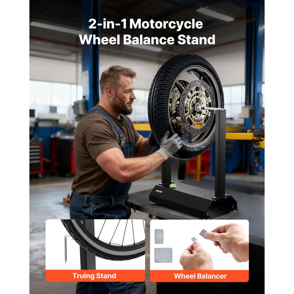 VEVOR Motorcycle Wheel Balancer, 88.2 lbs Capacity, Tire Balancer & Truing Stand with Adjustable Centering Cones and