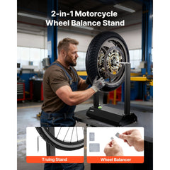 VEVOR Motorcycle Wheel Balancer, 88.2 lbs Capacity, Tire Balancer & Truing Stand with Adjustable Centering Cones and