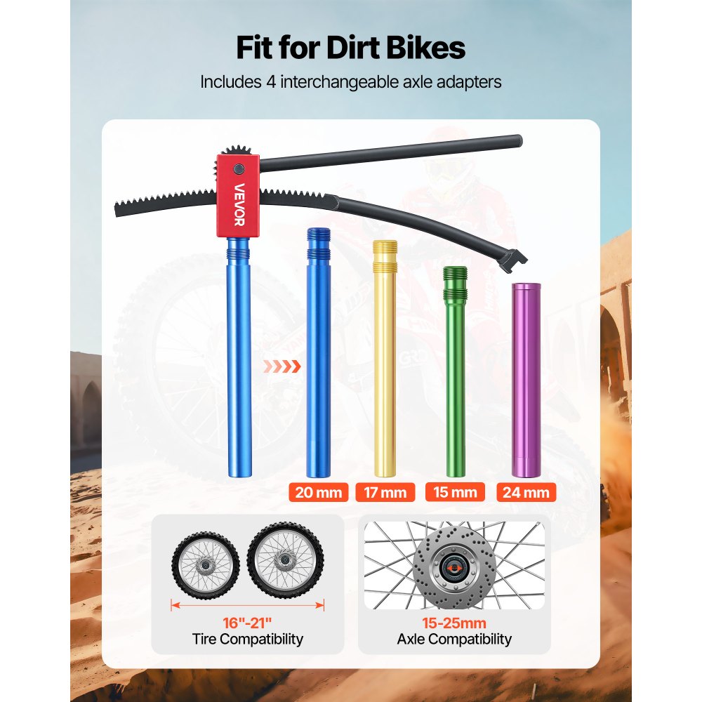 VEVOR Dirt Bike Tire Changing Tool Kit, Fits for Motocross Enduro 16"-21" Wheels, Includes 15-25 mm Axle Adapters, Dirt