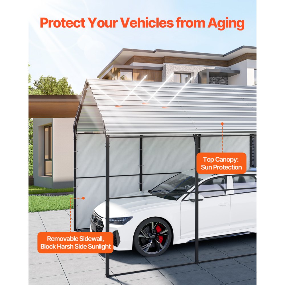 VEVOR Heavy Duty Metal Carport, 10' x 15' Outdoor Carport with Galvanized Steel Frame & Roof, Car Tent Garage Shade