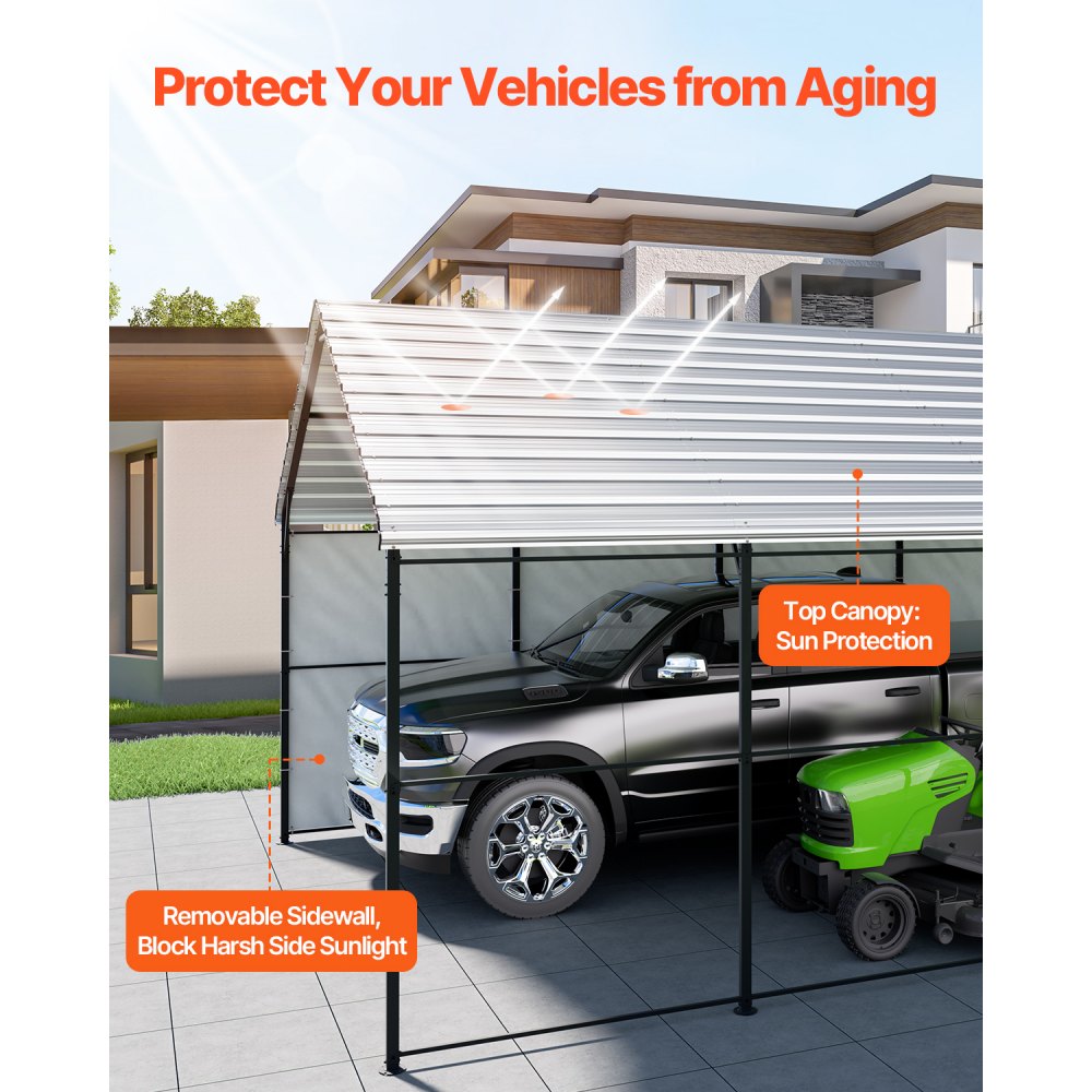 VEVOR Heavy Duty Metal Carport, 13' x 26' Outdoor Carport with Galvanized Steel Frame & Roof, Car Tent Garage Shade