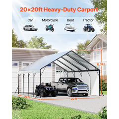 VEVOR Heavy Duty Metal Carport, 20 x 20 ft Outdoor Carport with Sturdy Frame & Roof, Car Garage Shade with Removable