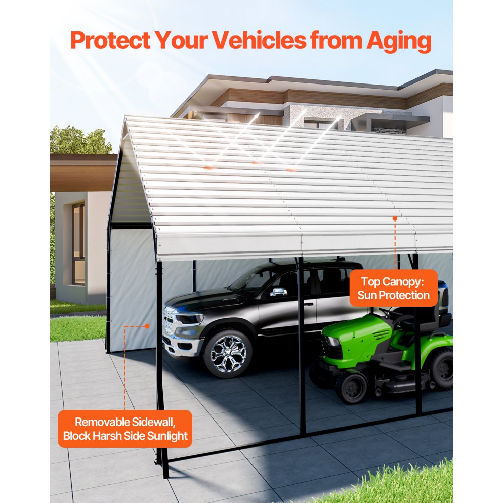 VEVOR Heavy Duty Metal Carport, 20 x 24 ft Outdoor Carport with Sturdy Frame & Roof, Car Garage Shade with Removable