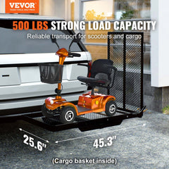 VEVOR Hitch Mount Cargo Carrier, 45.3" x 25.6" Iron Hitch Cargo Rack with Folding Ramp, Hitch Rack Basket with