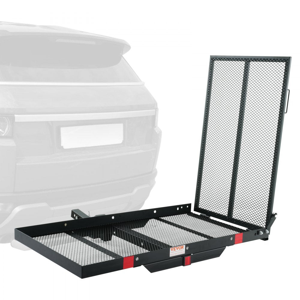 VEVOR Hitch Mount Cargo Carrier, 45.3" x 25.6" Iron Hitch Cargo Rack with Folding Ramp, Hitch Rack Basket with
