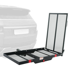 VEVOR Hitch Mount Cargo Carrier, 45.3" x 25.6" Iron Hitch Cargo Rack with Folding Ramp, Hitch Rack Basket with