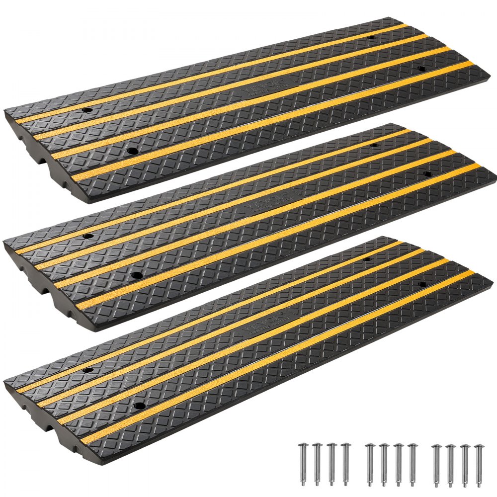 VEVOR Car Driveway Rubber Curb Ramp, 33069 lbs Load Capacity, 2.6 inch Rise Curbside Bridge Ramp with Yellow Reflective