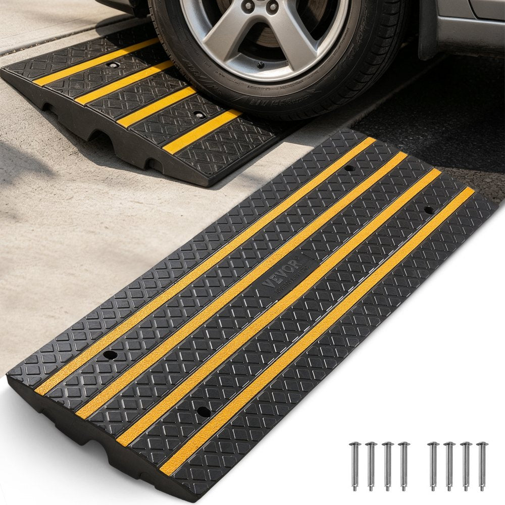 VEVOR Car Driveway Rubber Curb Ramp, 33069 lbs Load Capacity, 2.6 inch Rise Curbside Bridge Ramp with Yellow Reflective