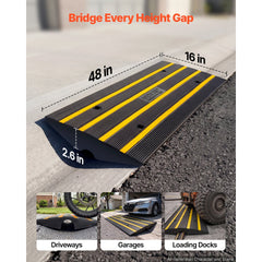 VEVOR Curb Ramp, 2.6" Rise Rubber Driveway Ramps, Heavy Duty 33069 lbs Weight Capacity Threshold Ramp, Curbside Bridge
